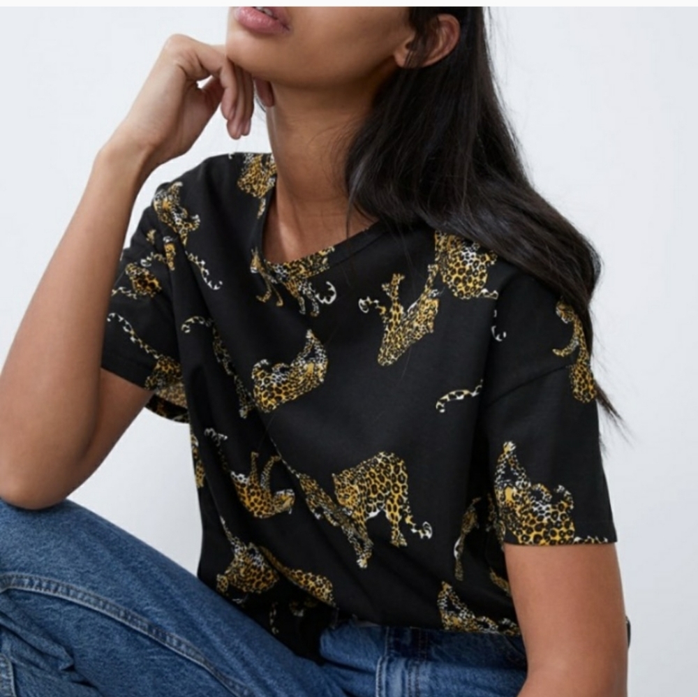 ZARA Cheetah T-Shirt Size S